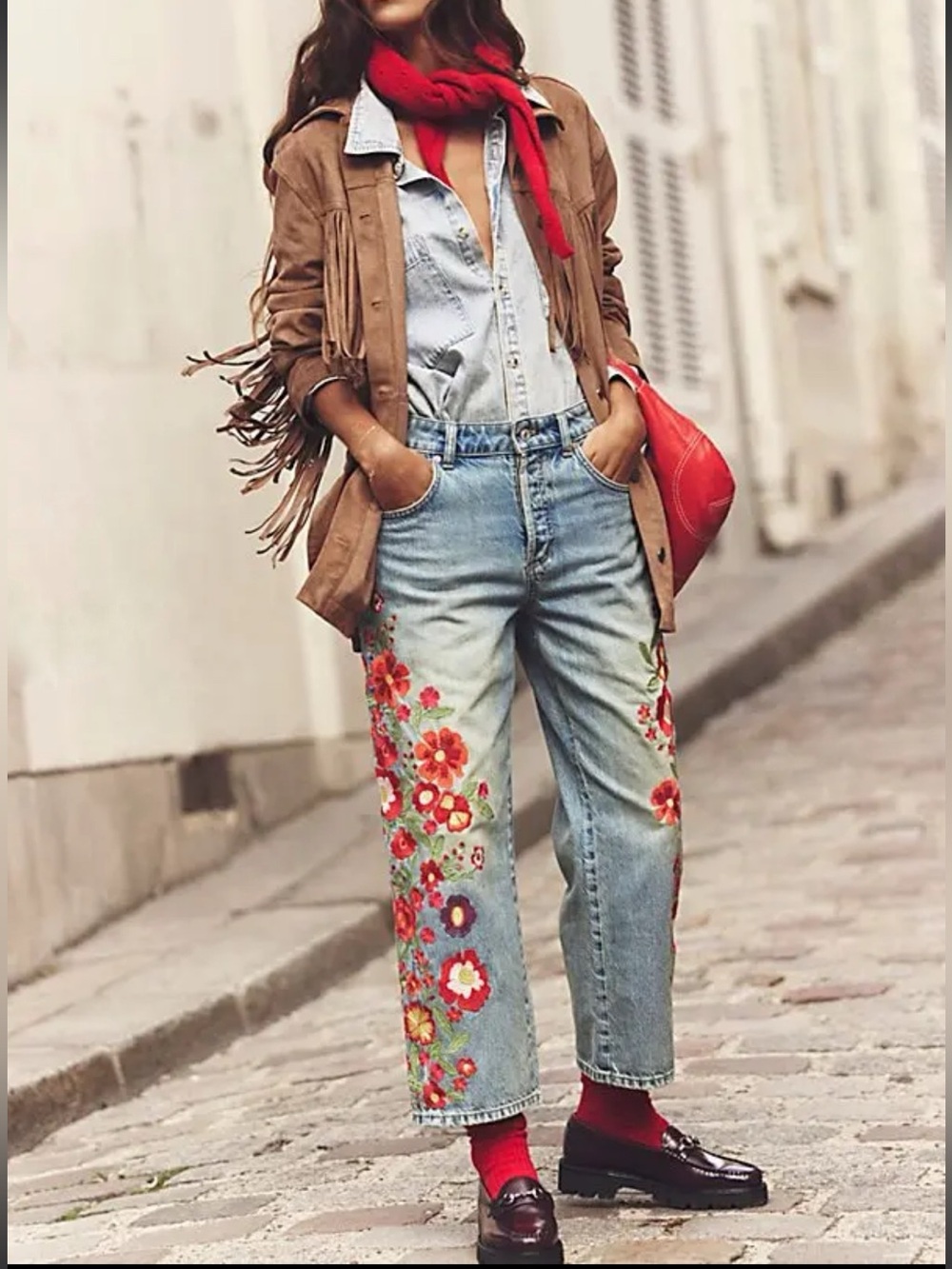 Free People Willow Floral Embroidered Retrograde jeans denim w 27 we the free